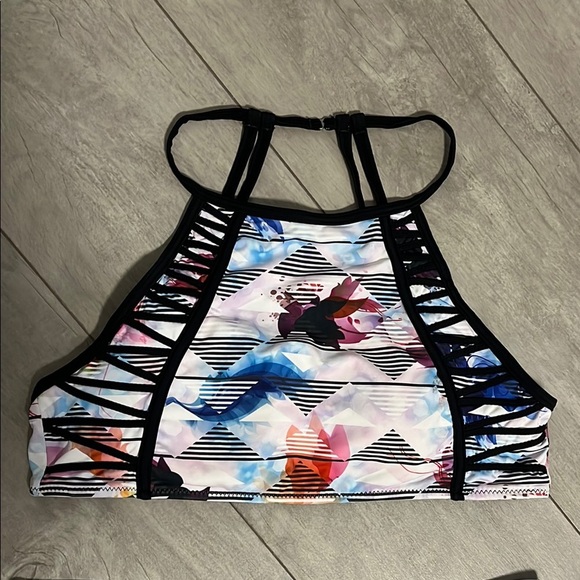 Cupshe White and Multicolor Black Strappy Swimsuit Bikini Set, Size L - Picture 7 of 12